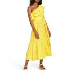 NWT Yellow Linen Dress One Shoulder